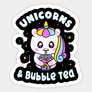 Unicorns And Bubble Tea Chibi Cute Unicorn Sticker